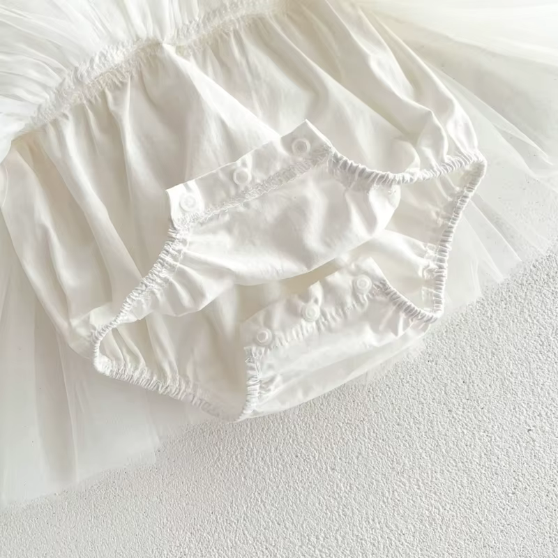 QX2D Vestido niña mangas burbujas con lazo transpirable - imagen 5