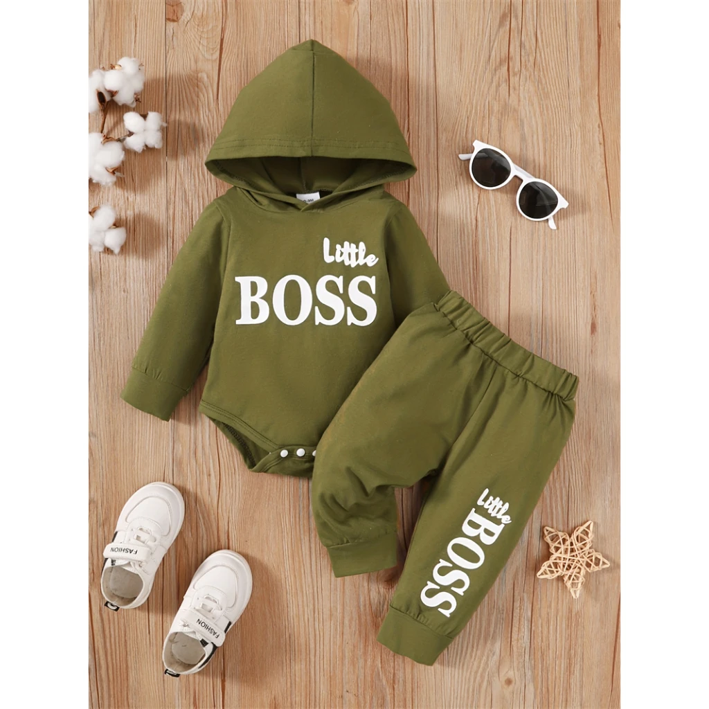 Conjunto deportivo de pelele y pantalón para bebé – Manga larga con capucha