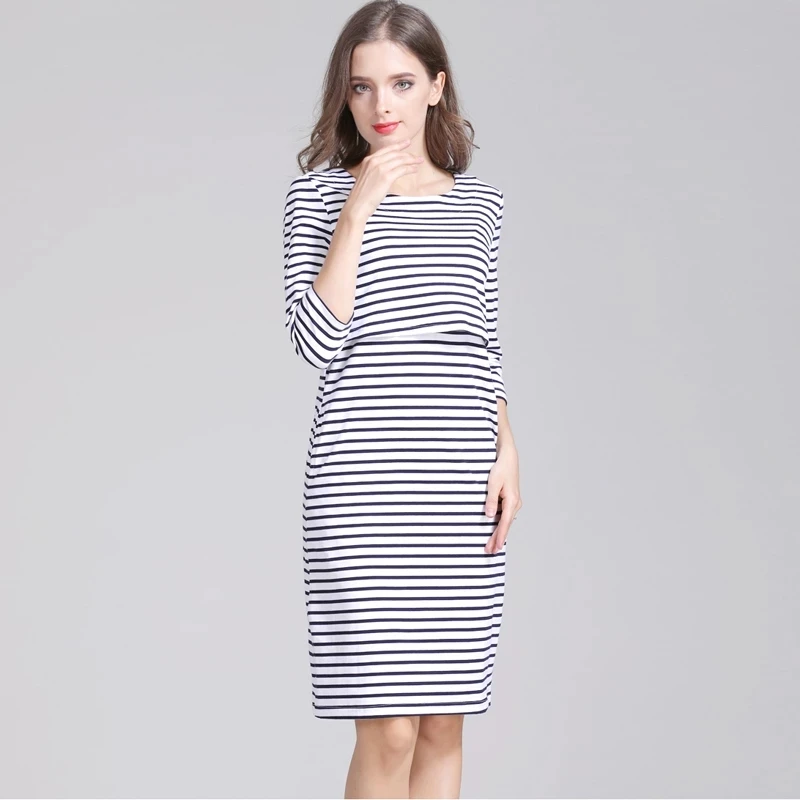 Vestido de maternidad y lactancia en algodón a rayas