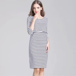 Vestido de maternidad y lactancia en algodón a rayas