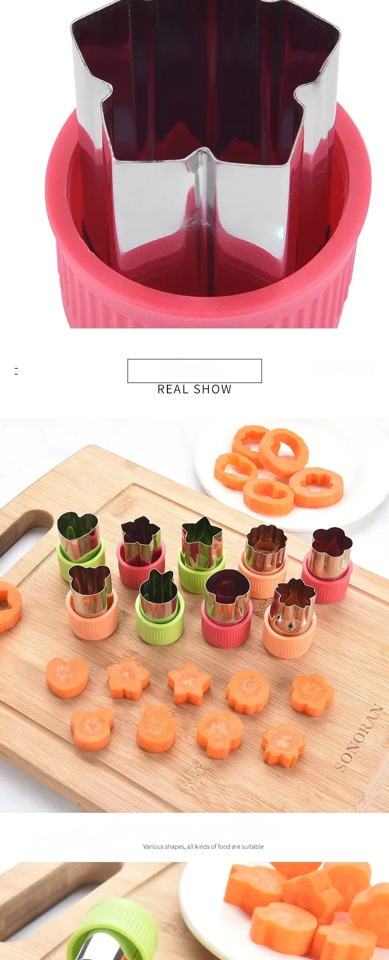 Accesorios de alimentación para bebé: molde de galletas y verdura