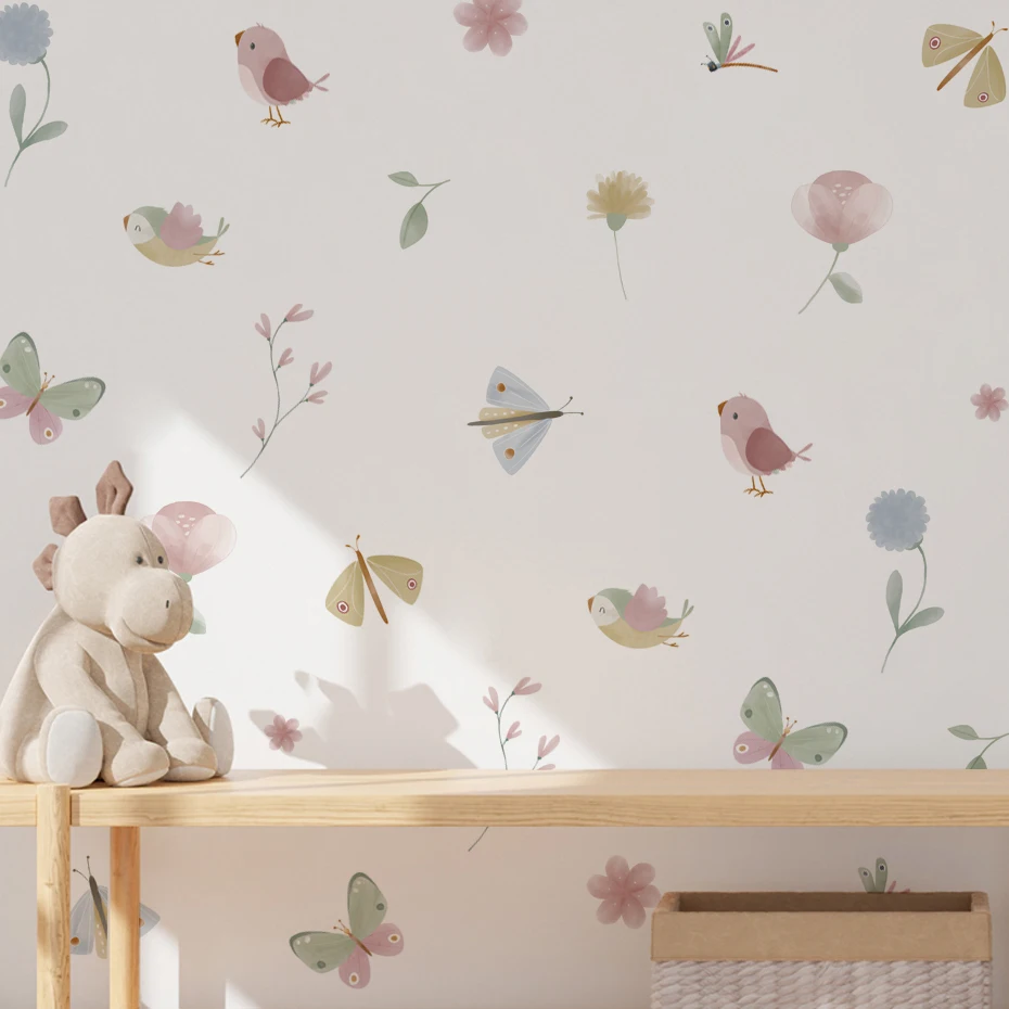 Pegatinas pared de mariposas y flores para dormitorio infantil - imagen 2