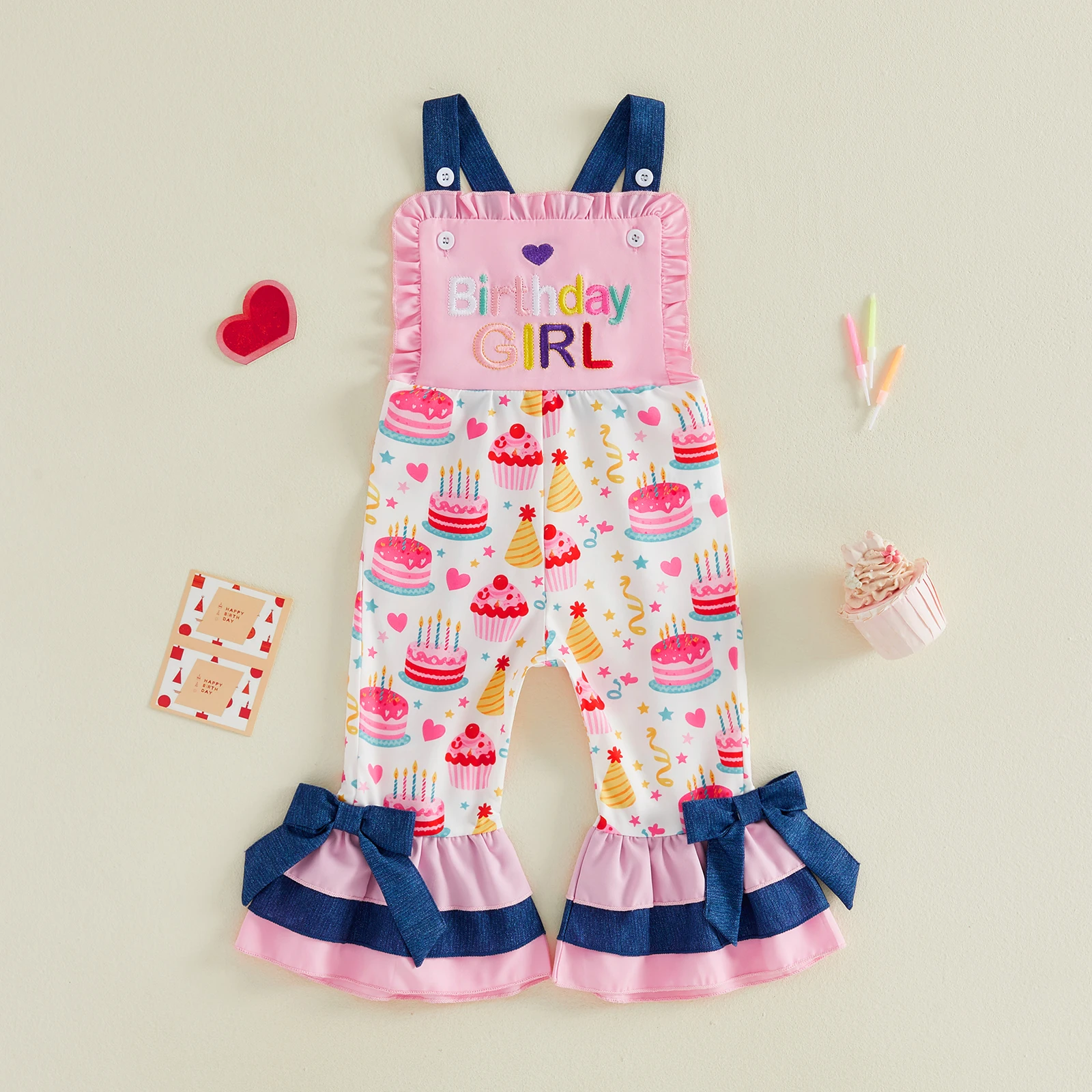 Mono sin mangas de niña con estampado pastel corazón y estrella - imagen 2