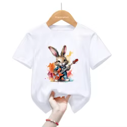 Camiseta rock para niños con estampado Bunny Love Guitar - Harajuku