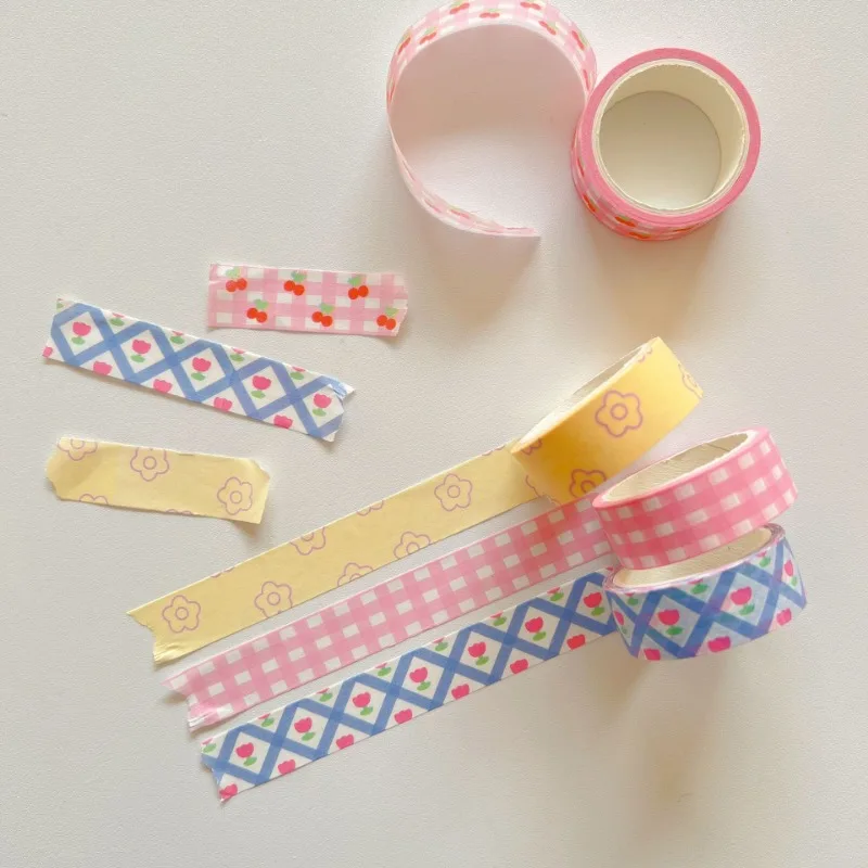 Cinta washi adhesiva decorativa a cuadros en tonos dulces - imagen 4