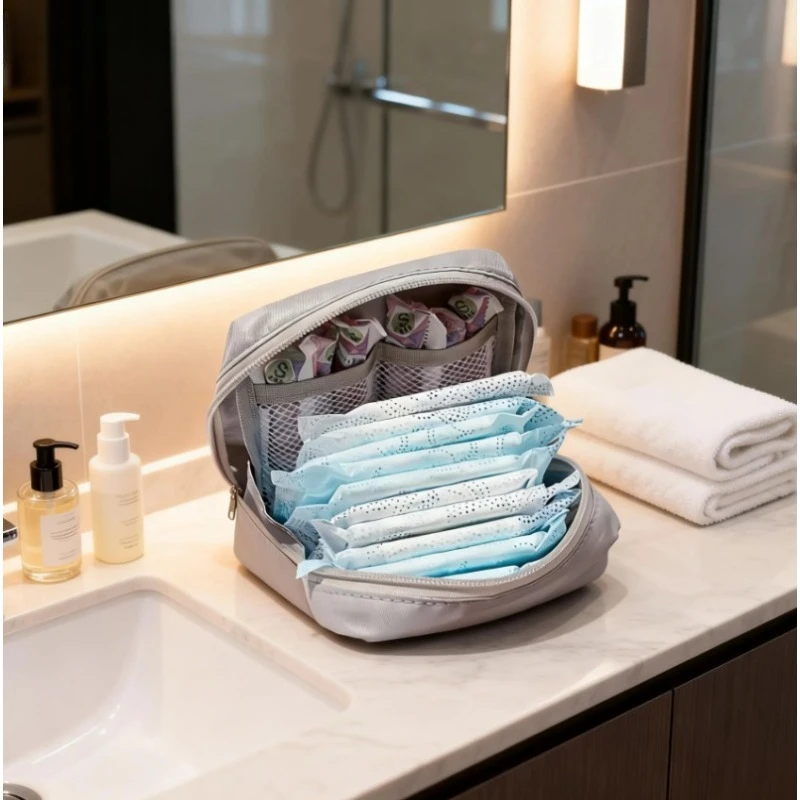 Bolsa impermeable discreta para toallas sanitarias y copa menstrual - imagen 2
