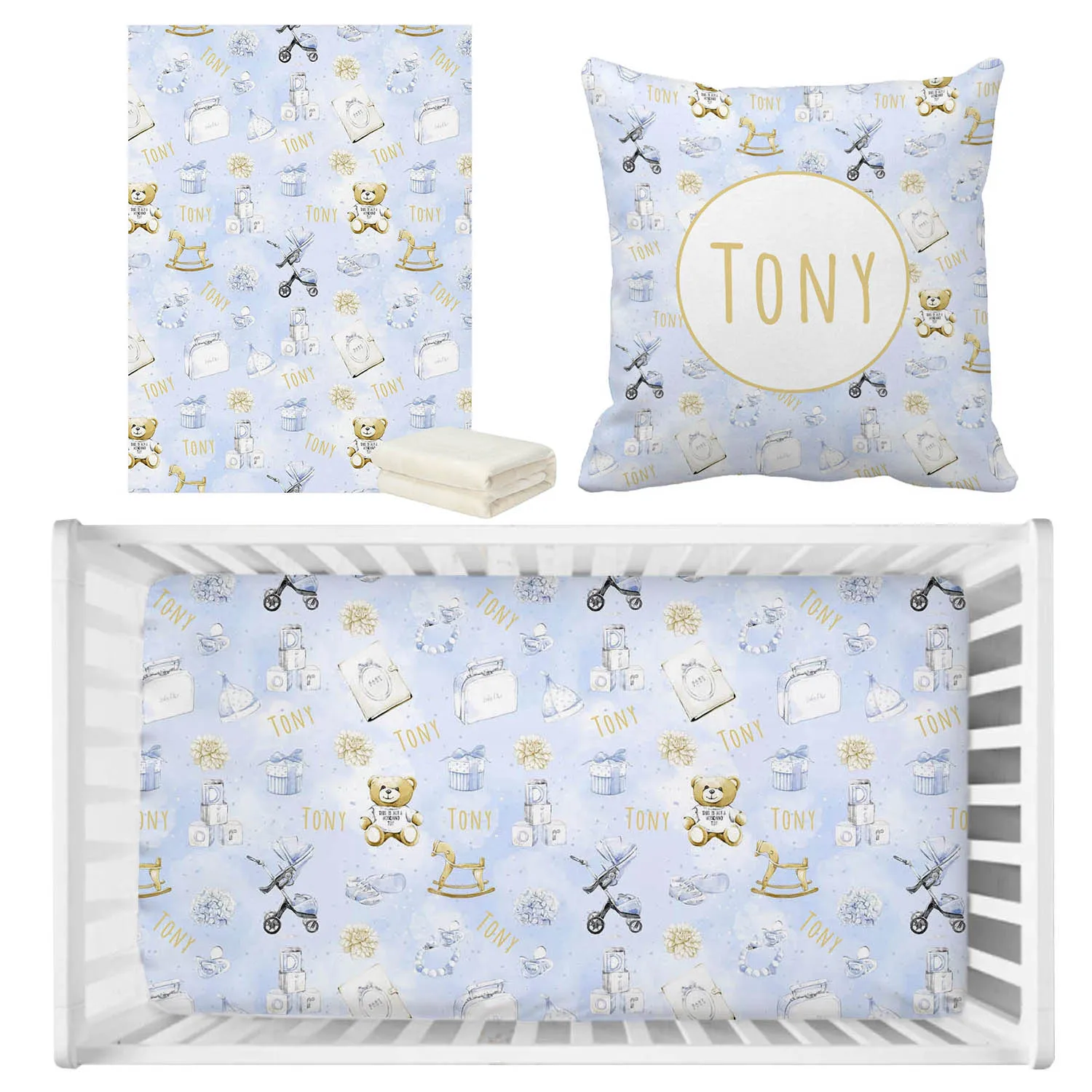 Conjunto de cama para bebé con oso personalizado en cuna