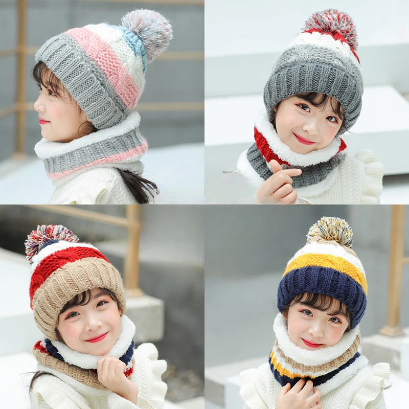 Conjunto gorro y bufanda de invierno punto cálido para niños - imagen 4