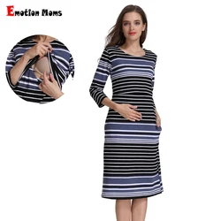Vestido de lactancia a rayas de algodón para embarazo y maternidad – Cómodo y práctico