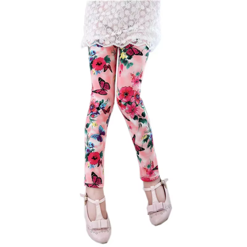 Leggings pitillo de algodón con estampado de flores infantiles - imagen 5
