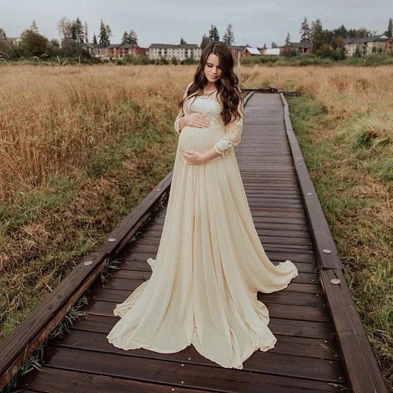 Vestido de maternidad en encaje para sesión fotográfica – manga larga - imagen 4