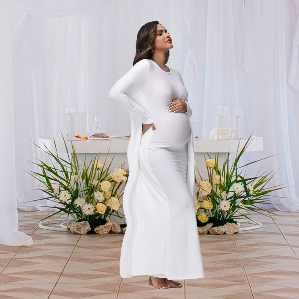 Vestido de maternidad largo ajustado con manga murciélago elegante - imagen 2