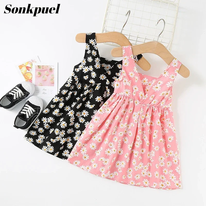 Vestido de verano sin mangas con estampado de margaritas para niñas - imagen 2
