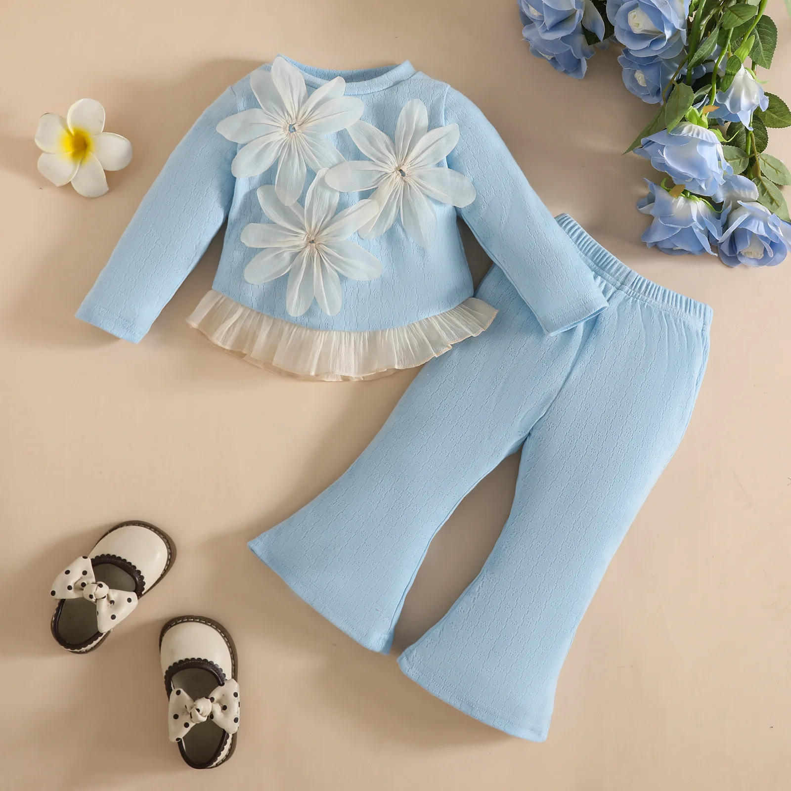 Conjunto bebé niña floral de camiseta manga larga y pantalón - imagen 3
