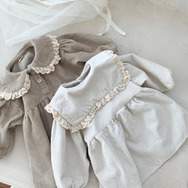 Vestido pana manga larga para bebé – Milangel cuello vuelto - imagen 2