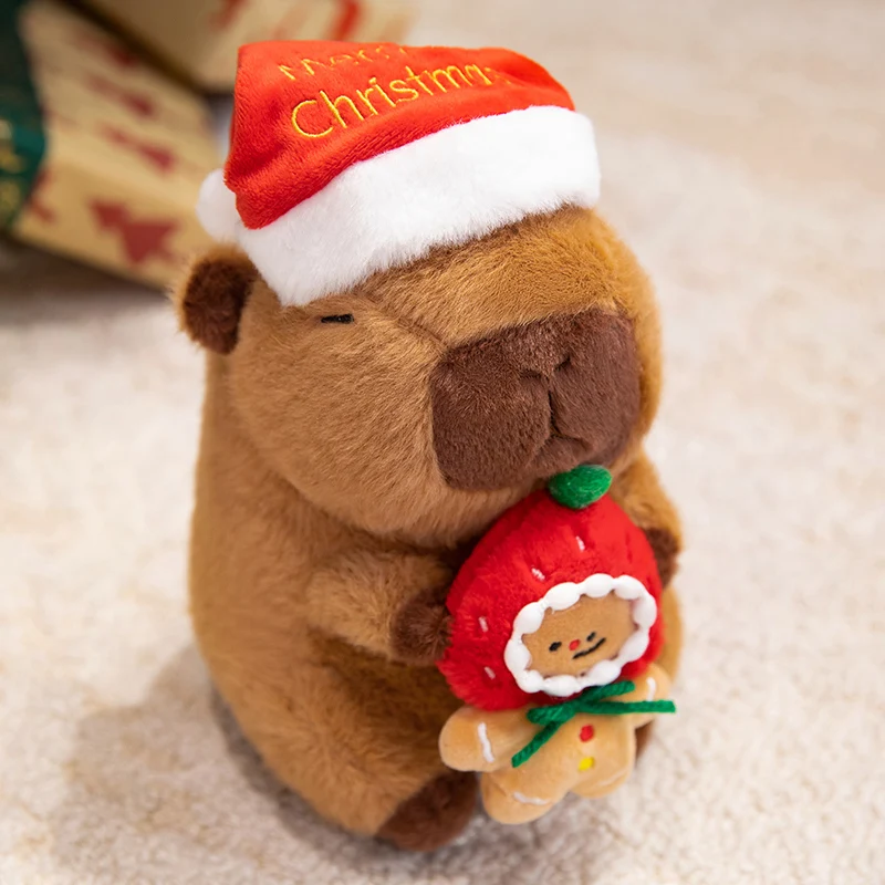 Peluche capibara con sombrero rojo de Navidad para dormir - imagen 4