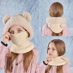 Gorro y bufanda de invierno con máscara de oso – Terciopelo para niño