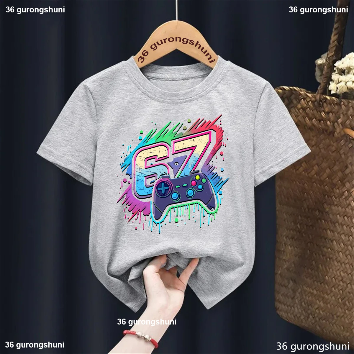 Camiseta manga corta estampada divertida Game Six Seven 67 para niños