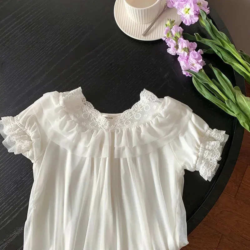 Pijama algodón para niña – Estilo princesa con encaje - imagen 5