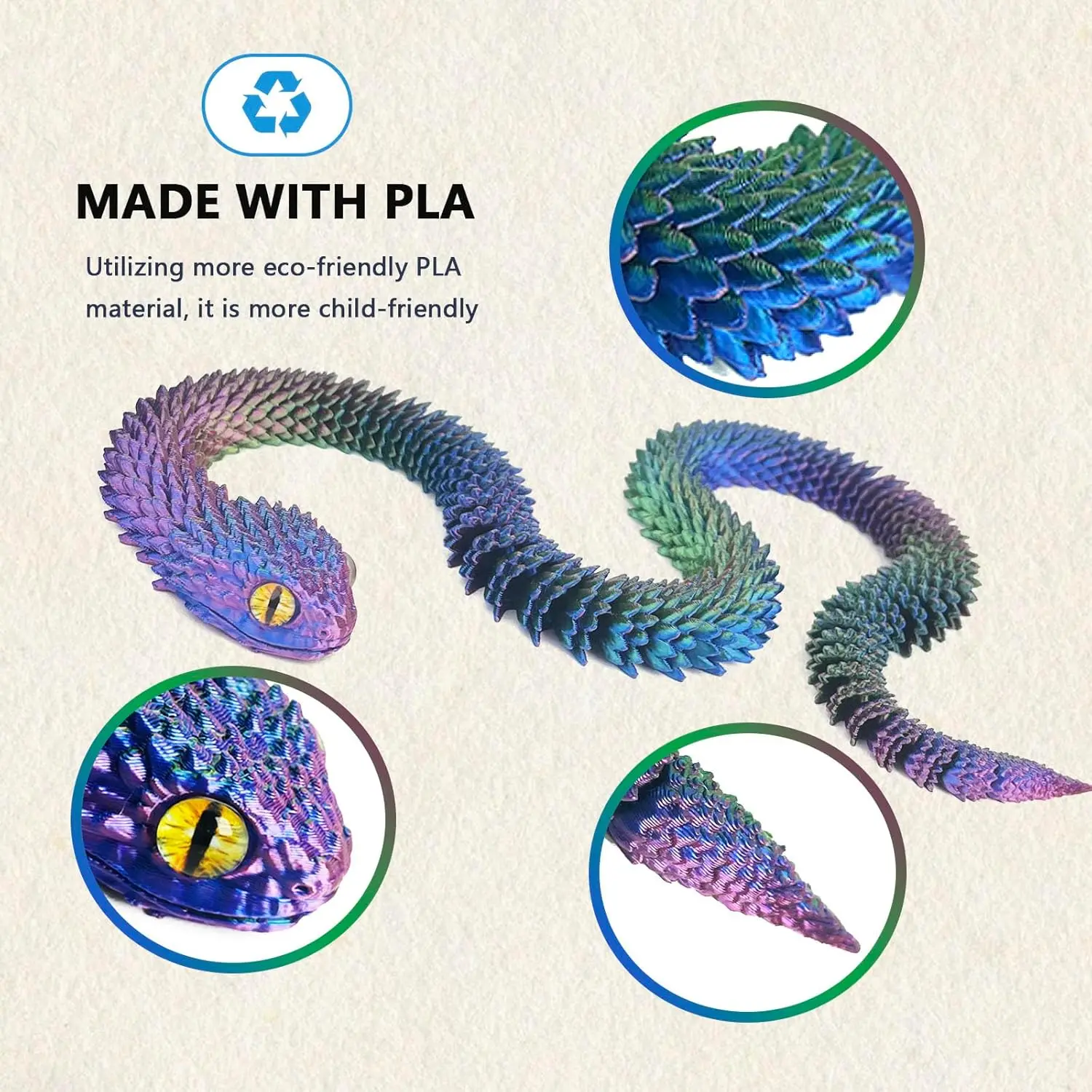 Juguete serpiente luminosa articulada impresa en 3D con gradiente - imagen 5