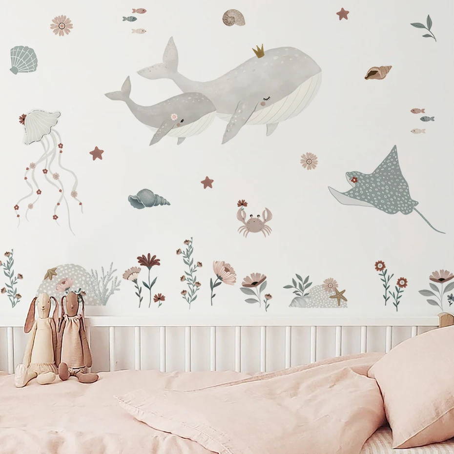 Vinilos de pared ballenas estilo acuarela para habitación infantil - imagen 3