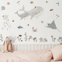 Vinilos de pared ballenas estilo acuarela para habitación infantil