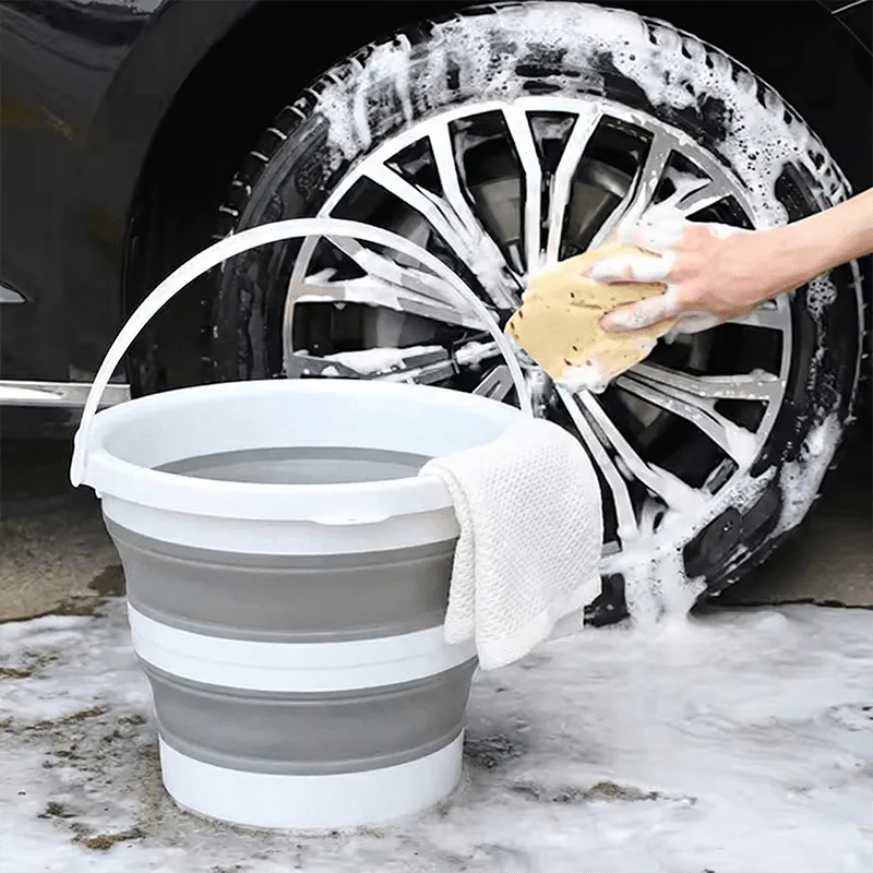 Cubo de limpieza plegable con asa resistente para coche y hogar