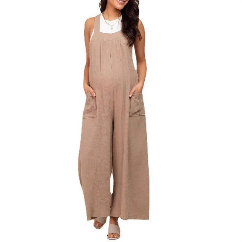 Pantalones premamá de pierna ancha con cordón fino para verano - imagen 5