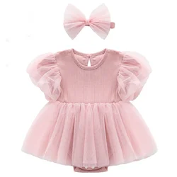 Mono de verano para niñas con diseño princesa y banda del pelo coreana