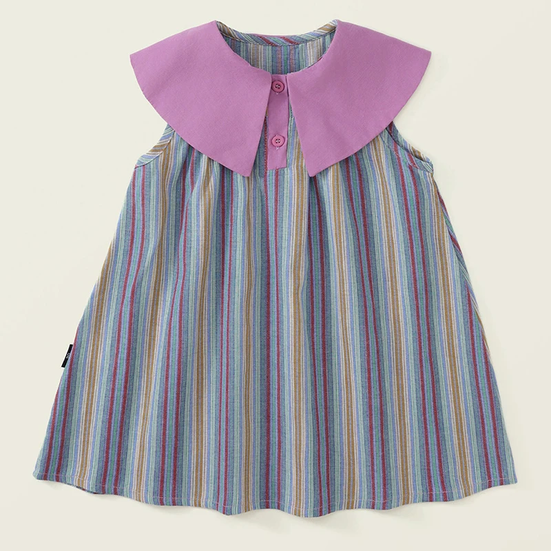 Vestido de verano sin mangas de algodón a rayas con cuello de muñeca