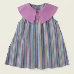 Vestido de verano sin mangas de algodón a rayas con cuello de muñeca