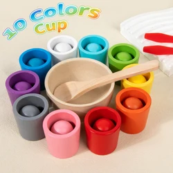 Juguete de madera Montessori arcoíris en taza para el cole