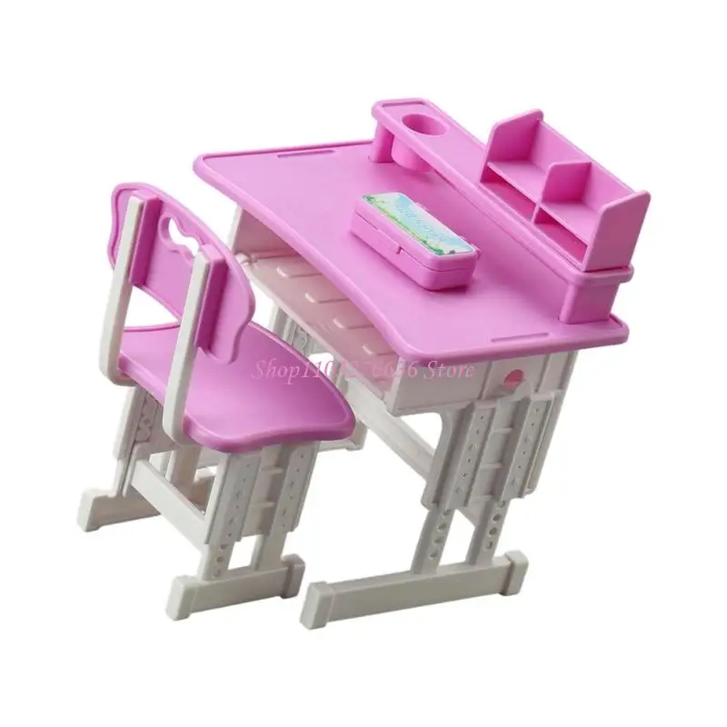Juego de escritorio y sillas para casa de muñecas en miniatura - imagen 5