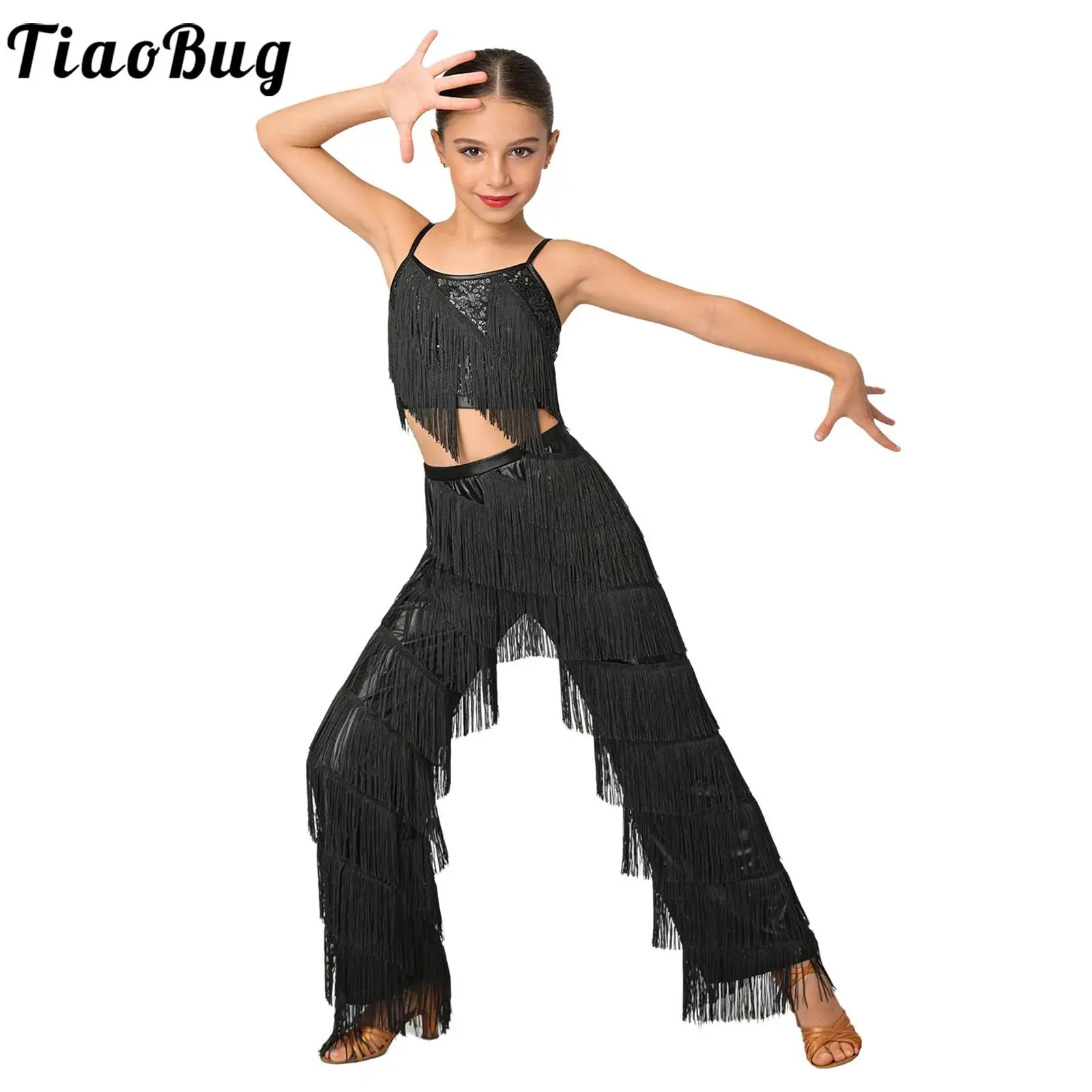 Traje de baile latino con lentejuelas para niñas – Samba y salsa - imagen 4
