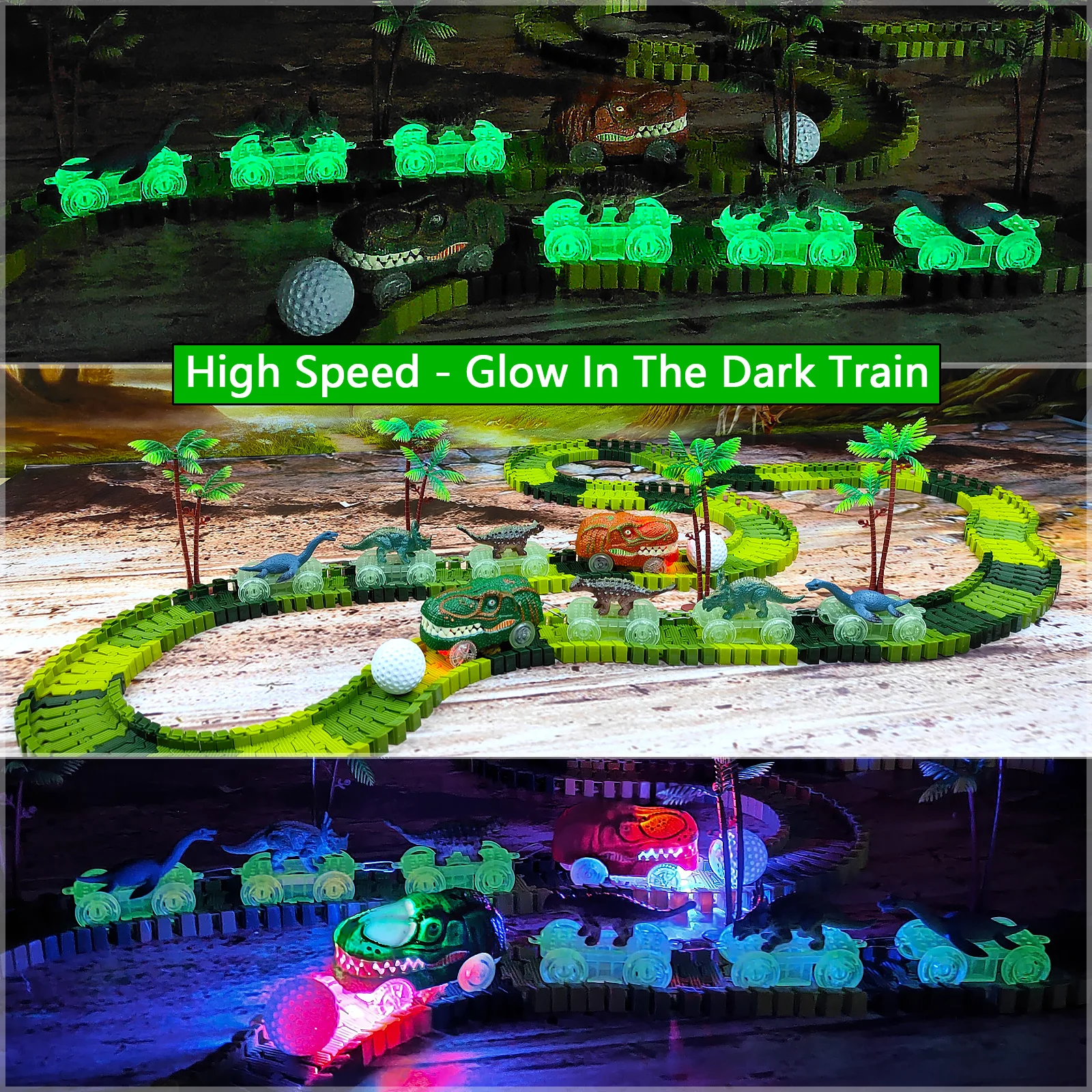 Juguete tren dinosaurio con pista flexible coche y carreras - imagen 4