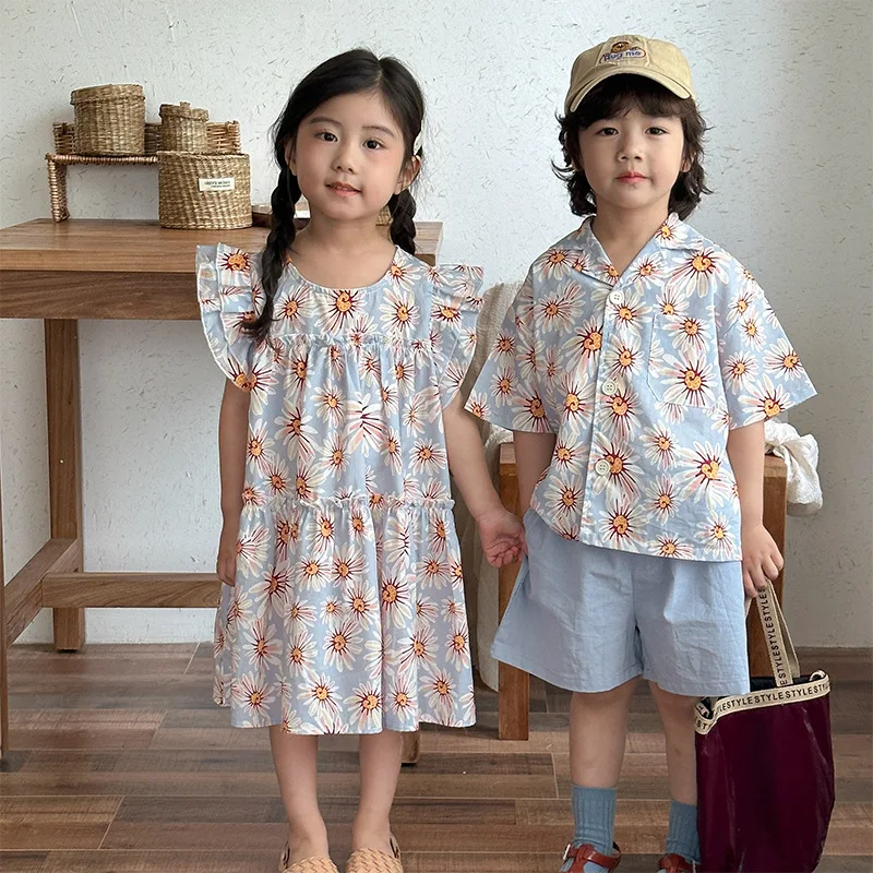 Conjunto infantil algodón camisa pantalón corto transpirable