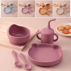 Set de alimentación de bebé silicona con oso de dibujos animados