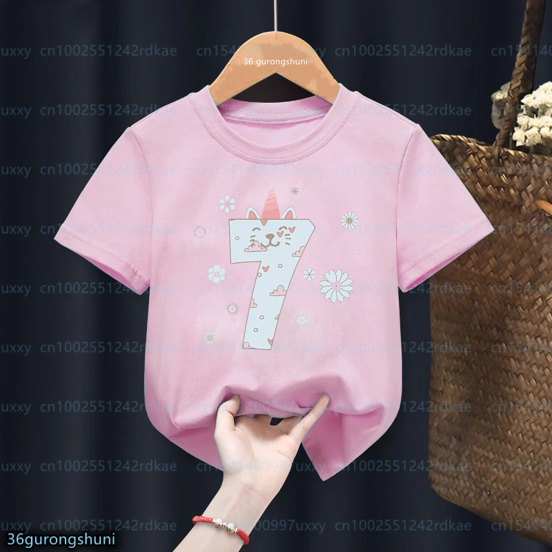 Camiseta infantil kawaii con unicornios y gatos - Manga corta - imagen 3