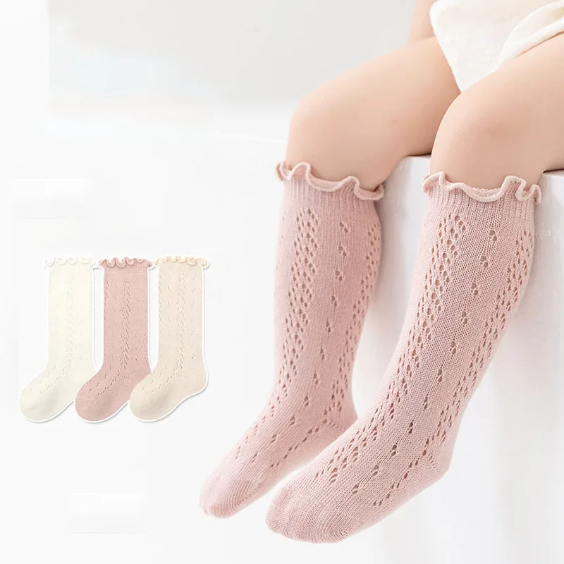 Calcetines veraniegos para niñas rodilla alta de encaje y algodón