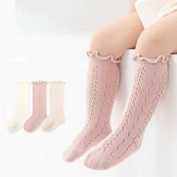 Calcetines veraniegos para niñas rodilla alta de encaje y algodón