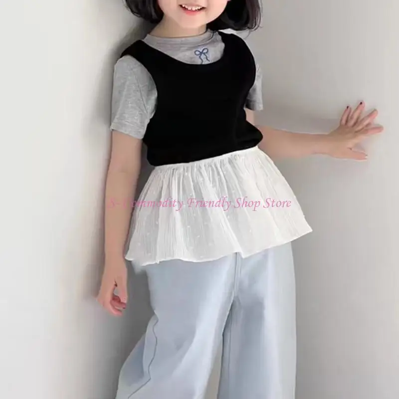 85AE Falda de niñas con delantal decorativo en capas - imagen 5