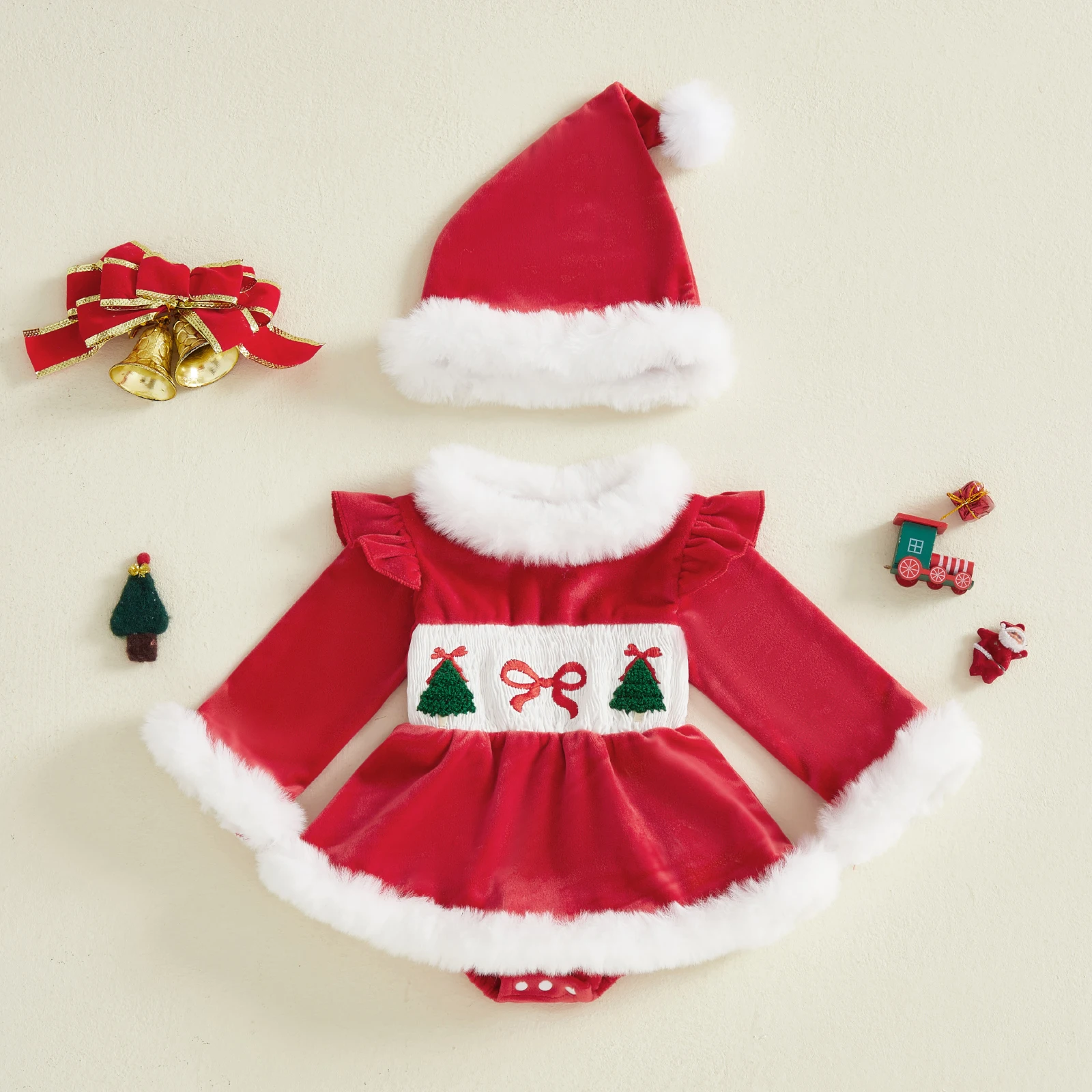Tregren conjunto bebé niña Navidad mameluco vestido con sombrero - imagen 4