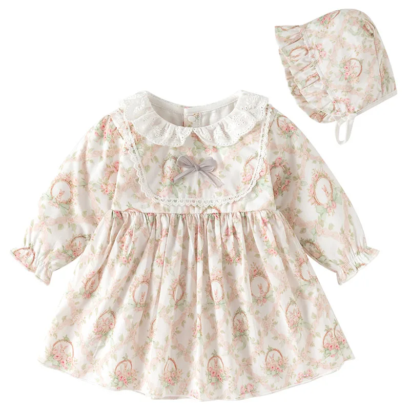 Conjunto vestido niña manga larga cuello Peter Pan primavera-otoño