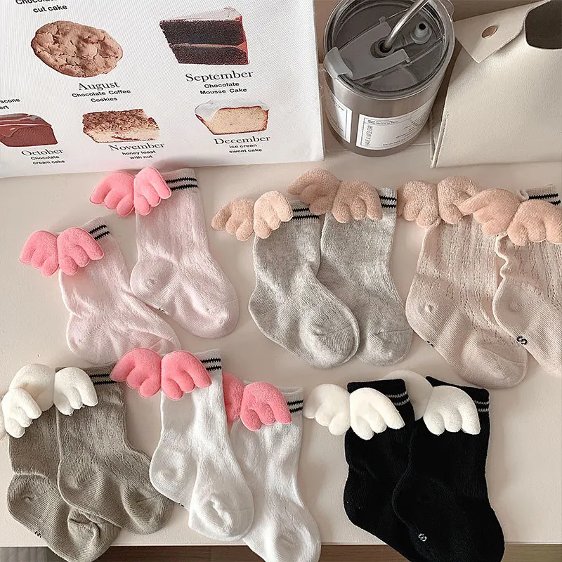 Calcetines bebé malla de algodón estilo coreano con alas - imagen 3