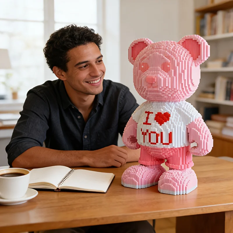 Rompecabezas 3D de oso con corazón rosa para habitación infantil
