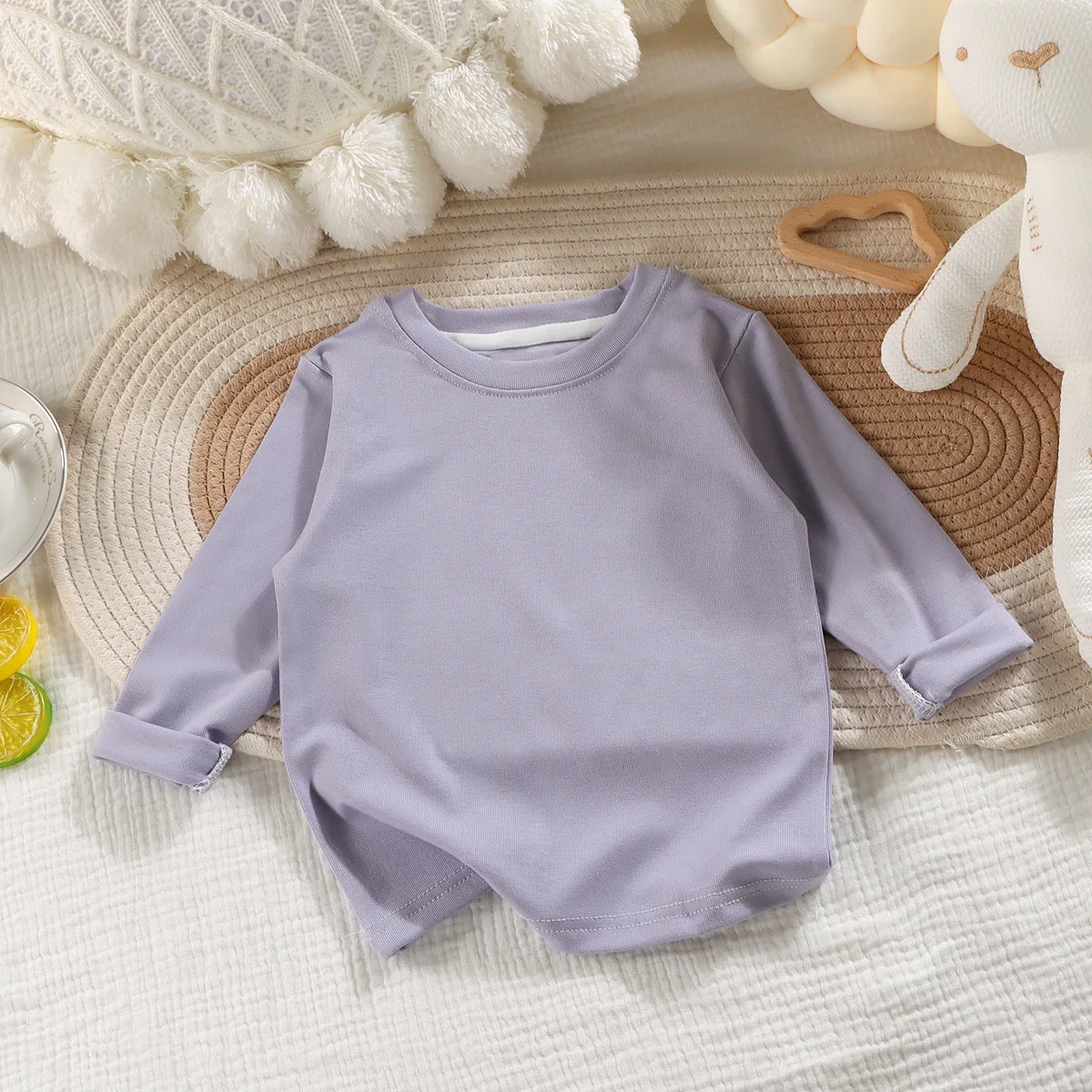 Camiseta manga larga algodón para niños y niñas básica cuello redondo - imagen 2