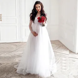Vestido maternity de malla manga larga – Cuello barco para sesiones de fotos