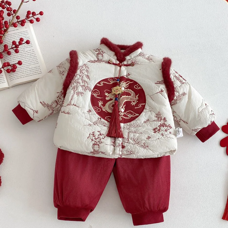 Conjunto polar infantil con bordado floral para niño
