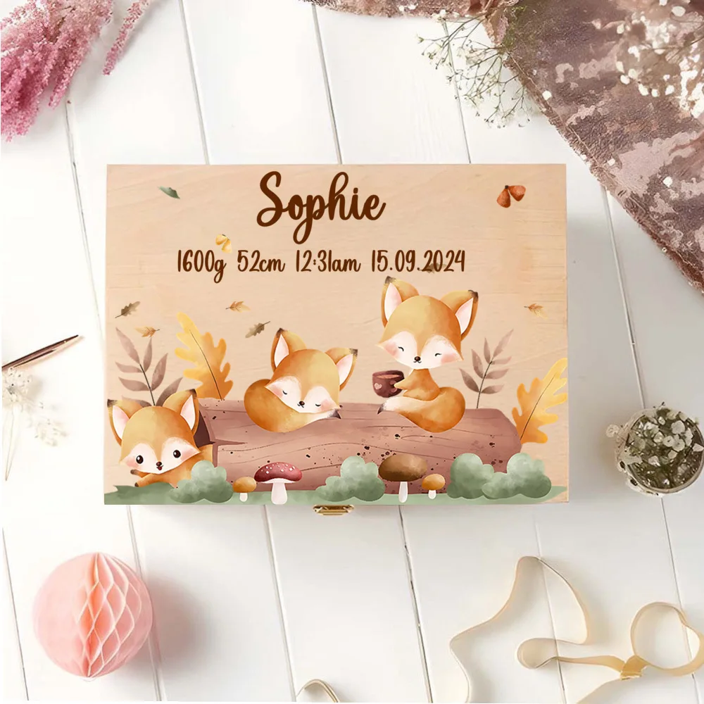 Caja de recuerdos de madera personalizada para niños – animales