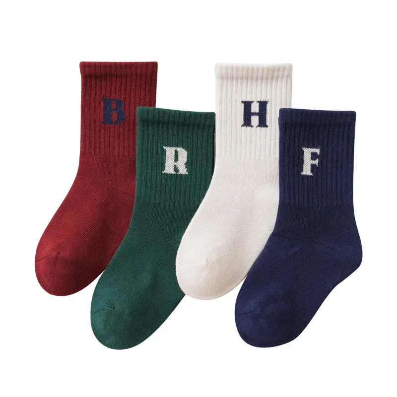 Calcetines térmicos de algodón para bebé – Color sólido con letras - imagen 5